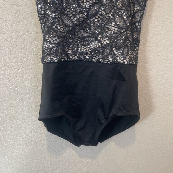 Black Jazz/Tap/Contemporary Dance Costume Weissman Sequins Lace Size XLC - Picture 2 of 10